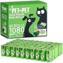 Pet N Pet 1080 Recuentos Bolsas Para Perro Biodegradables, 60 Rollos, 9x13 Pulgadas Bolsa Para Perro, 38% USDA Bolsas Biodegradables Para Perro - verde 3 - Ver 2