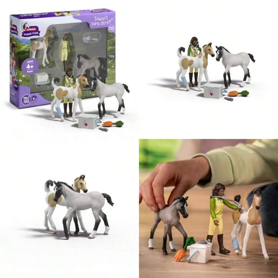 Schleich Horse Club - 7 PC Horse Vet First Aid Kit Playset With 2 Foal Figures Posable Sarah Figurine And Accessories - Farm Animal Veterinarian Set For Girls And Boys - Toys For Ages 5+ 42777lifelike - As Pic - View 1