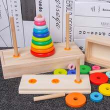 Wooden Tower Of Hanoi With 10 Levels - Montessori Puzzle Game With Rainbow Stacking Blocks, Ideal Gift To Develop Logic, From 5 Years Old.