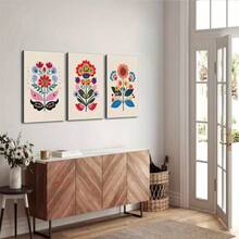 Bộ 3 tranh canvas nghệ thuật dân gian hoa lá Bắc Âu, tranh in trang trí hoa lá hiện đại kiểu Bắc Âu, thích hợp cho phòng ngủ, phòng khách và ký túc xá, trang trí nhà cửa, màu sắc tươi sáng, quà tặng hoàn hảo, tranh treo tường phòng ngủ, trang trí nhà kiểu Bắc Âu, trang trí tối giản. - Nhiều màu - Xem 7