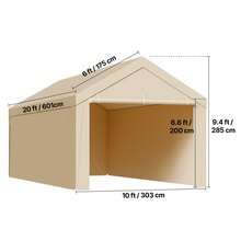Carport Replacement Canopy, 10 X 20 Ft Potable Garage Tent Top Tarp With Sidewalls, UV-Resistant & Waterproof, Heavy Duty Car Shelter Tarp With Ball Buggees, Beige, Frame Not Included - 10x20ft Beige - View 10