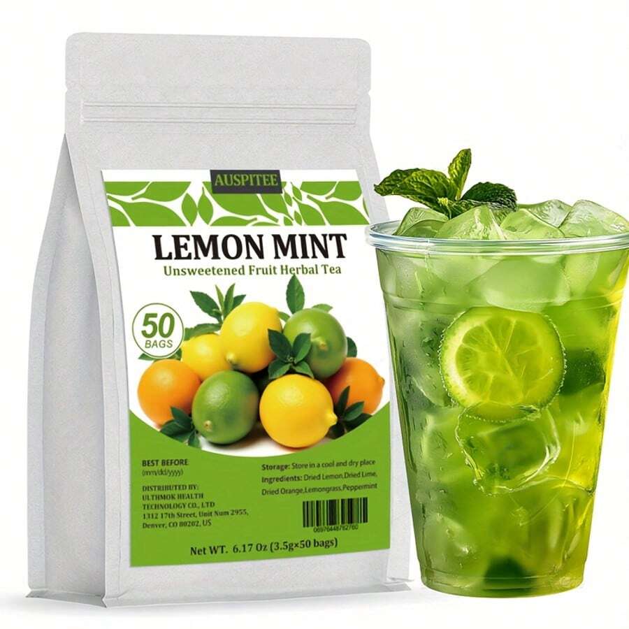 ULTHMOK Lemon Mint Tea 3.5g*50 Bags Refreshing Fruit Tea Dried Lemon Lime Orange Slices Perppermint No Additives Triangular Tea Bag Easy To Brew Easter Basket Stuffers Beverage - Lemon Mint-50 - View 1
