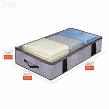 大容量可折叠收纳袋，适用于收纳毯子、被子和衣物 - 耐用无纺布材质，配有结实拉链和加固提手 - 灰色 - 查看 3