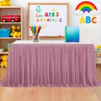 6FT Tulle Table Skirt For Teacher Desk Rectangular Ruffle Table Back To School Supplies For Kindergarten Preschool Middle School Classroom Dr, Dark Purple,39465897