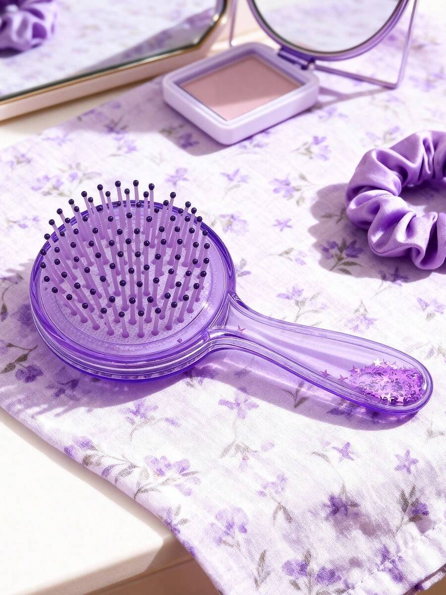 Urban Decay Circular Glitter Massage Comb, Purple Transparent Air Cushion Hair Brush With Star Glitter, Easy To Detangle Hair And Care For Scalp - Purple - View 1