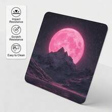 1PC Dreamy Glass Mouse Pad-Pink Moon Lake Mountain Snow, Hard Mousepad For Gaming, Fluid Control, Durable 3mm Thickness-Anti-Scratch Nano Coating, Crystal Glass With Precision And Speed, Zero Frictio