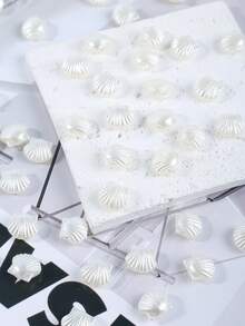 50/100/200Pcs White Acrylic Beach Shell Beads, Shell Pearl Beads For Jewelry Making, DIY Bracelet Neacklace Key Chain Handmade Accessories