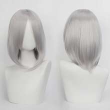 Karida 14-Inch Synthetic Fiber Cosplay Wig With Bangs, Layered Straight Hair, Unisex Cosplay Wig, High Density, Natural-Looking Cosplay Wig For Men And Women