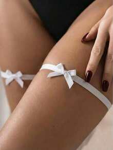 2件套粉色性感蝴蝶结腿环，女士弹力大腿环，适合派对、万圣节、圣诞节和其他场合 - 粉色 - 查看 7