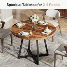 LITTLE TREE Round Dining Table For 2, 31.5" Industrial Dinner Table With Metal Base, Kitchen Table For Dining Room, Small Space, Apartment - Brown - View 6