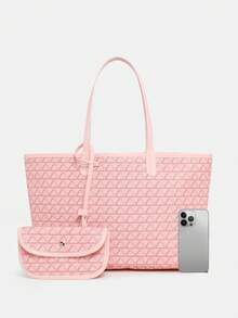 Women's Fashion New Simple Handbag Set, Shoulder Bag, Large Capacity Tote Bag, Commuter Versatile Ladies Handbag, Wallet, Student Shoulder Bag - Pink - View 5