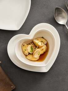 1pc Heart-Shaped Ceramic Tableware, High-Quality Asymmetric White Porcelain Beautiful Bowl, Dessert/Cake Plate, Yogurt & Oatmeal Bowl, Elegant Serving Dishware For Guests, Suitable For Valentine's Day Dates, Cafes, Cake Shops, Birthday Parties, And Other Occasions - Multicolor - View 7