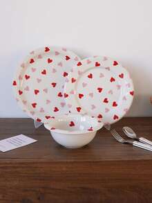 1pc Pink And Red Heart-Shaped Ceramic Dinner Plate Exquisite Heart-Shaped Salad Bowl And Dessert Plate Hand-Painted Dessert Bowl Elegant And Stylish Design Ideal For Valentine's Day Gatherings, Parties, And Tableware Daily Homeware, Gifting, Housewarming Presents Restaurant And Cafe Serving Plates - Multicolor - View 3