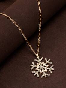 1pc Luxury Niche Fully Rhinestone Snowflake Pendant Necklace, Suitable For Daily Commute Outfit - Yellow Gold - View 1
