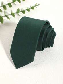 1条男士纯色橄榄绿条纹纹理轻薄领带，适合商务、婚礼、日常、学校着装