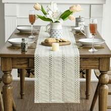 1pc Bohemian Style Tablecloth, Home Dining Table Decor Table Runner, Farmhouse Vintage Tablecloth Decor, Suitable For Living Room, Holiday, Bridal Shower Gift - White - View 3