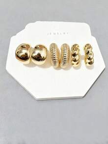 6/18pcs Fashionable Earring Set, Exaggerated Eternal Flower, Super Large C-Shape, Five-Petal Flower, Butterfly Series Earrings, Suitable For Daily Wear And Festivals, Women Earring Set - Gold - View 8