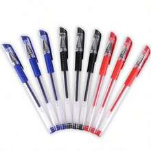 6-15pcs/Pack European Standard Neutral Carbon Office Signature Pens, 0.5mm Bullet Tip, Red, Blue, Black, Student Stationery, Back To School Season - Multicolor - View 6