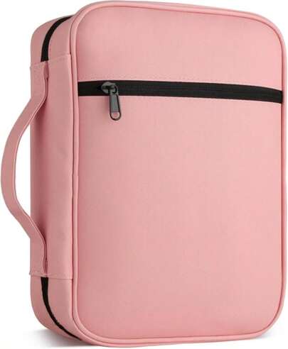 Funda para Biblia CDBXPRG, Estuche portátil para Biblia para mujeres, Organizador protector de iglesia con bolsillos y asa, Regalo cristiano para niñas, niños y hombres en color rosa