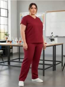 Pijama Cirúrgico GABARDINE Uniforme Privativo Scrub Plus Size - bordô - Visão 1