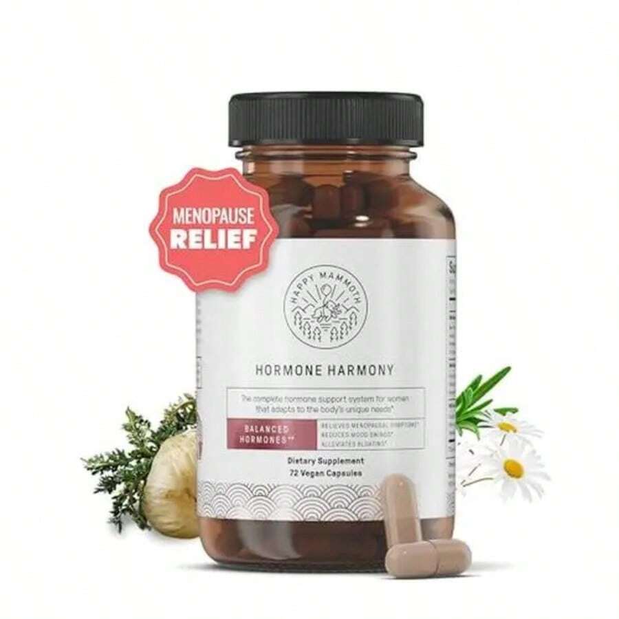 Happy Mammoth Natural Hormone Harmony - Non-GMO Hormonal Support For Women, Gentle Relief For Menopause, Perimenopause & Hot Flashes, 72 Capsules - 1瓶 - 查看 1
