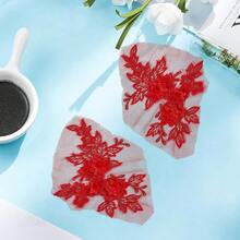 [Free Shipping]4Pcs Red Flower Applique 3D Floral Embroidery Vintage Appliques Polyester Soild Embroidered Lace Trim Sew On Patches Bulk For Sewing MaFKing Dress Clothes Gowns Wedding Bridal Costumes Supply - 紅色 - 查看 7