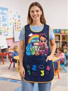 GABÁN ESCOLAR SUBLIMADO CON DISEÑO EDUCATIVO - azul real - Ver 2