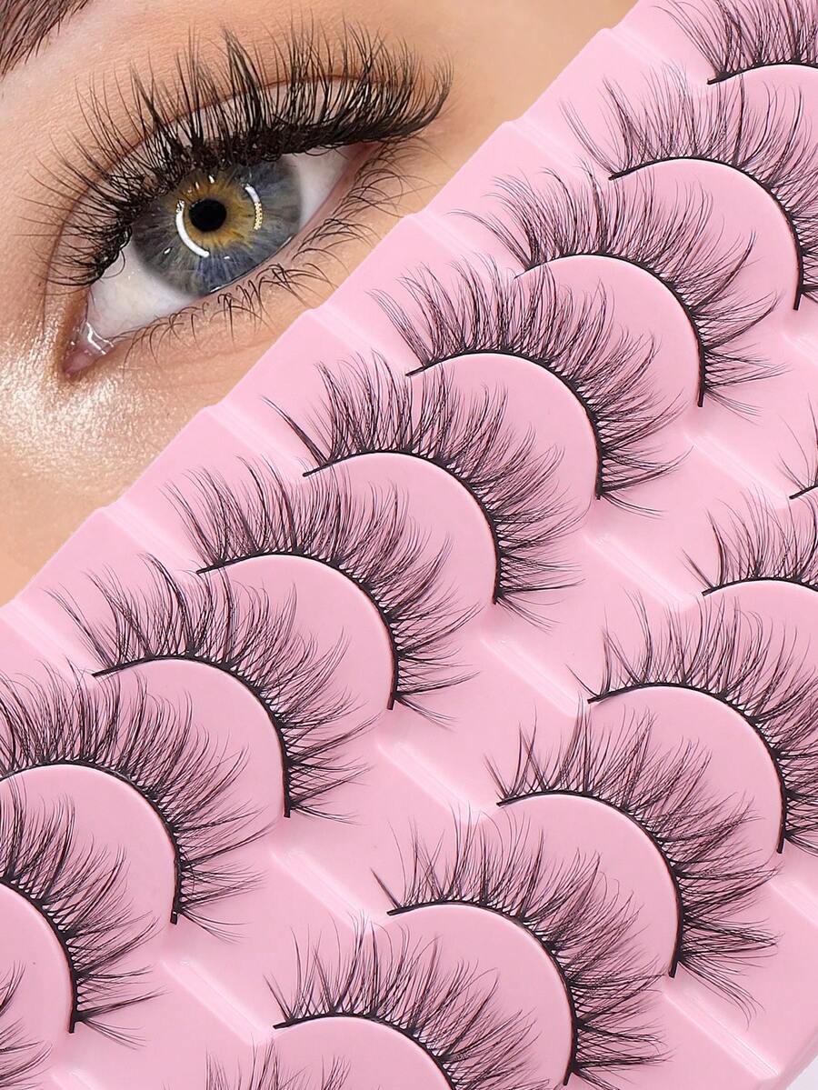 10 Pairs Lashes Eyelashes Cat Eye False Eyelashes Short Soft 3d Faux Mink Eyelashes Soft Natural Makeup Strip Lashes,Lashes,Eyelashes,Fake Lashes