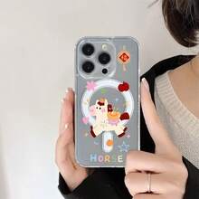 Cartoon horse phone case suitable for  17 16 16E 15 14 13 12 11 Pro Max 17 Air 16 Plu Transparent magnetic suction is simple and elegant, easy to charge, and acrylic material has a better hand feel - SKU1-1549WXcaballo de dibujos animados - Ver 6