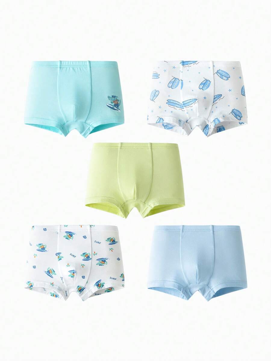 Balabala Boys Cotton Boxer Briefs A-Class, Antibacterial Breathable Soft Underwear, 5 Packs Kids Shorts - Blue-green Hue - View 1