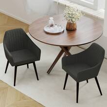 Dining Chairs Set Of 2 Upholstered Accent Chairs With Comfy Padded Backrest Beige/Black/Gray - 深灰色 - 查看 4