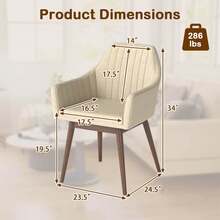 Lifezeal Dining Chairs Set Of 2 Upholstered Accent Chairs With Comfy Padded Backrest Beige/Black/Gray - 米色 - 查看 2