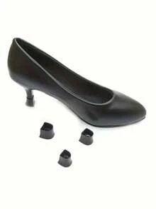 1 Pair Black Plastic High Heels Heel Covers, Noise Reducing Anti-Slip Heel Covers, Fine High Heels Protective Covers - Black - View 1
