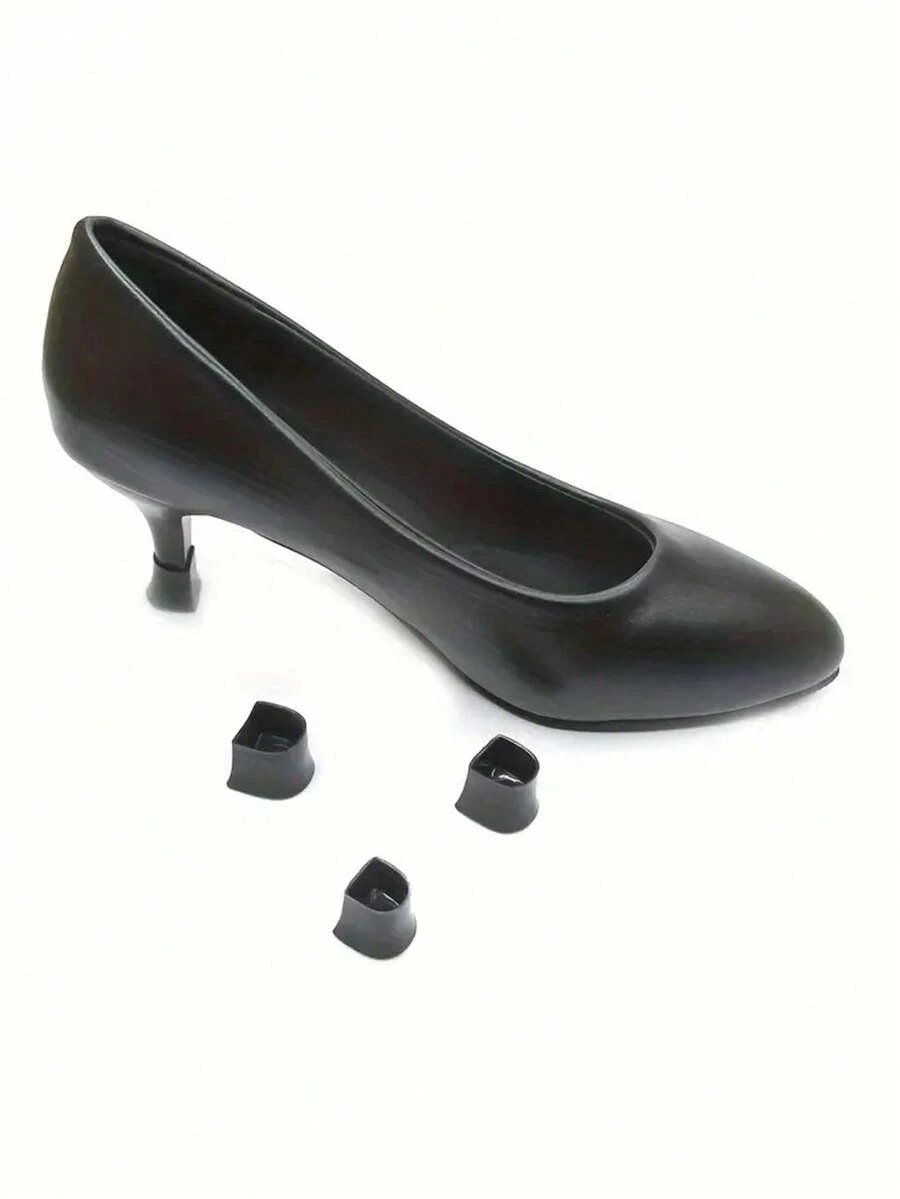 1 Pair Black Plastic High Heels Heel Covers, Noise Reducing Anti-Slip Heel Covers, Fine High Heels Protective Covers - Black - View 1