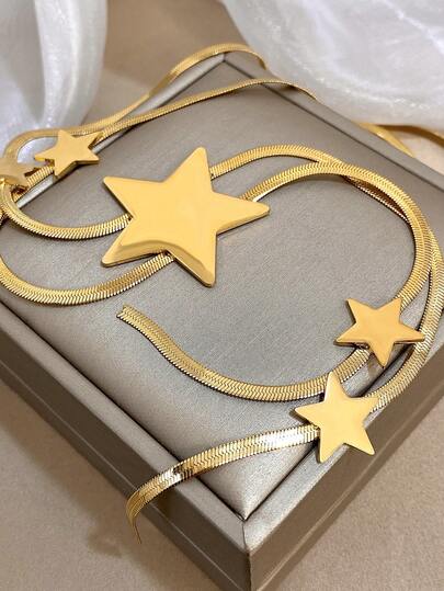 1pc 18K Gold Plated Star Pendant Y-Necklace, Women Stainless Steel Chain Necklace, Jewelry Gift, Valentine's Day & Mother's Day Gift