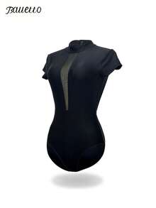 balletto Đồ tập múa ba lê cho nữ, cổ chữ V sâu, thiết kế phối lưới, tay ngắn, cổ đứng, lưng hở cao, màu đen. - màu đen - Xem 11