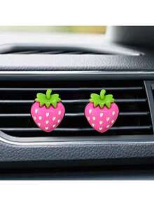 2pcs Car Air Vent Clip Decor, Strawberry Pattern, Enhance Car Interior Atmosphere, Ideal Gift For Girlfriend, Car Interior Accessories (Perfume Not Included) - Strawberry - View 3