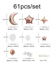 61pcs/Set Moon, Star, Cloud Balloon Garland Party Decoration Background Wall Decor - Multicolor - View 7