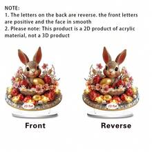 1 pieza Decoración acrílica de conejo de Pascua montado en bicicleta, conejo de dibujos animados montado en bicicleta con huevos degradados de impresión de alta definición por ambos lados, adecuado para decoración de escritorio de oficina, mantel de mesa de comedor, decoración de reunión de Pascua en el hogar - Multicolor - Ver 5