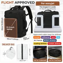 EZUOLA 43*30*20 轻便大容量旅行背包，多种颜色可选，附赠鞋袋，可容纳 15.6 英寸笔记本电脑，设有笔记本电脑隔层、个人物品口袋，符合航空标准，可作健身背包、机场友好型轻便背包、多功能大容量旅行背包、轻便笔记本电脑背包、时尚旅行通勤包、符合航空标准的笔记本电脑和书包 - 黑色 - 查看 4