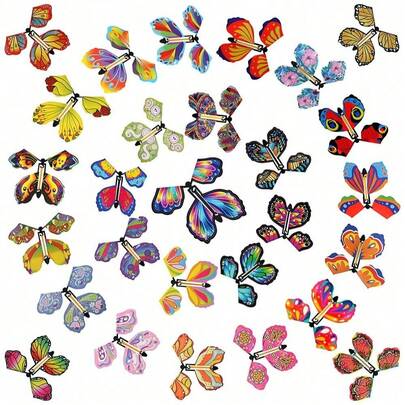 1/5/10/20/40张装飞蝶卡片，蝴蝶发条魔法飞蝶卡片，惊喜上发条蝴蝶，橡皮筋动力，蝴蝶仙子飞行玩具，圣诞惊喜礼物，生日派对礼物，礼品袋填充物，皮纳塔填充物，款式和颜色随机