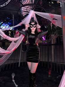 Máscara de gato para mujeres, máscaras de mascarada para mujeres, máscaras de conejo, máscara de cara de gato para discoteca, cóctel y cosplay - Negro - Ver 6