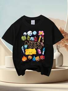 1 camiseta de manga corta con cuello redondo para niños, con estampado de equipo de BFDI - Battle Dream Island, para eventos de videojuegos, regalos de cumpleaños y salidas informales - Algodón suave de calidad para niños, estilo inspirado en diseñadores. - Negro - Ver 9