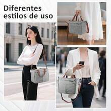 FUWEN Gran Capacidad Bolsa del Almuerzo, Bolsas Térmicas para Hombres y Mujeres Reutilizable, con Correa, Tenedor, Cuchara, Cristales Hielo, Forro a Prueba de Fugas, para Picnic, Trabajo, Camping - Gris - Ver 7