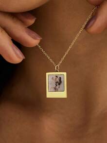 Customized Elegant Photo Necklace, Customized 18K Gold Plated Photo Necklace, Memorial Jewelry, Personalized Gift, Birthday Gift For Her, Christmas Gift - Style 4 - View 3