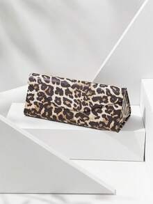 1pc Foldable Minimalist Heart-Shaped Glasses Case, Unisex Portable Casual Leopard Print PU Leather Box - Multicolor - View 12