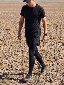 二合一男士户外长裤，抽绳腰带，可转换成短裤，适合运动、健身、跑步 - 黑色 - 查看 4