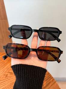 2 piezas Juego de gafas rectangulares casuales para mujer, diseño minimalista para uso diario, playa y viaje - Multicolor - Ver 2