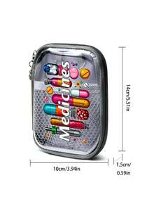 Compact And Portable Medical Kit Printed With "Medicines" And Pill Pattern,Travel Zipper Medical Kit,Transparent Medicine Storage Bag,Medicine-Themed Storage Bag, Version Of Travel And Home Portable Storage Bag,Transparent Waterproof Storage Bag,Mini Makeup Bag,For Medicines, Cosmetics, And Data Cable - Multicolor - View 11