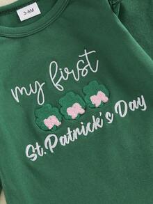 My First St Patricks Day Outfit Baby Girl Romper Shamrock Ruffle Shorts Blommers Socks Set St Patricks Dress Clothes - màu xanh lá - Xem 5